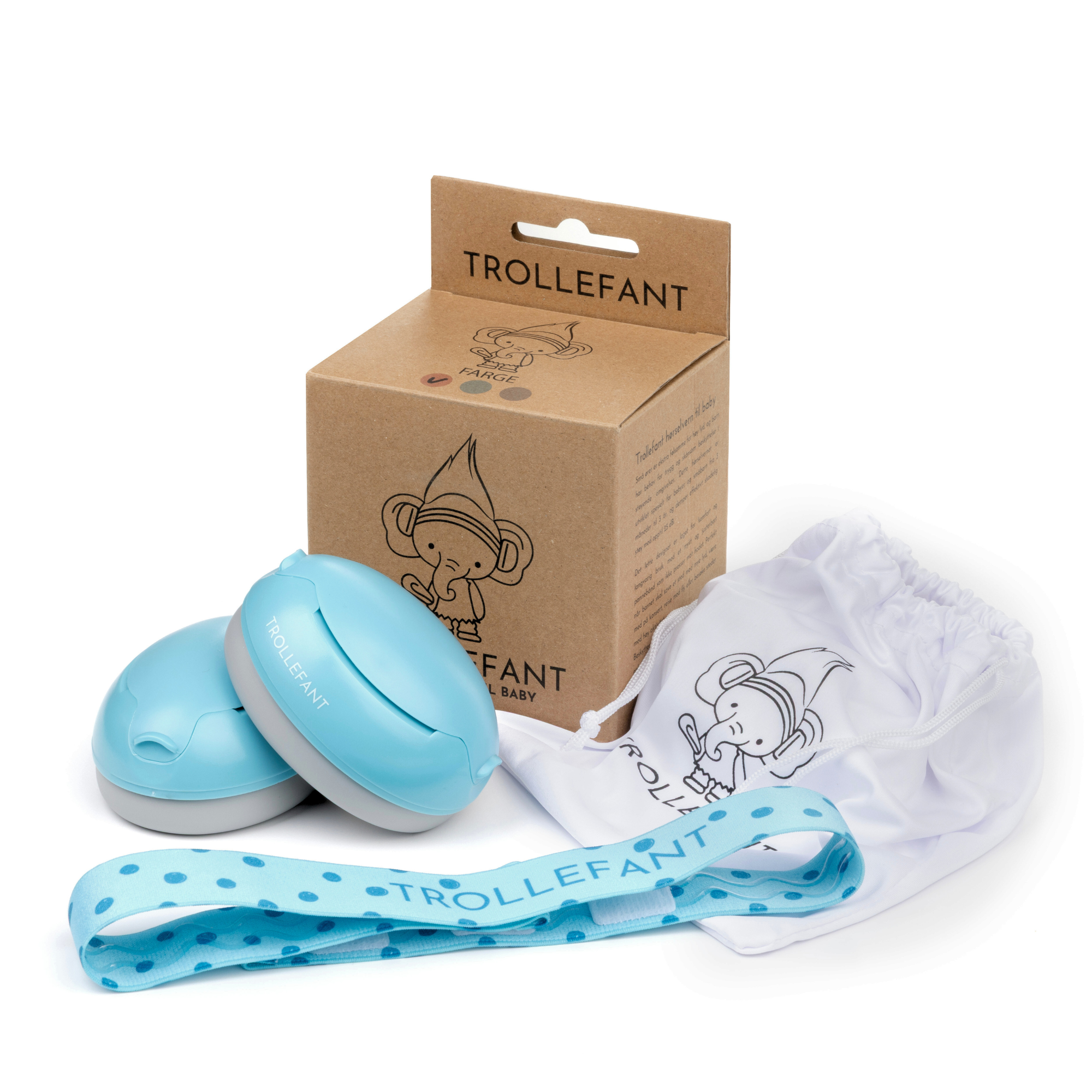 Trollefant hørselsvern for baby, blå