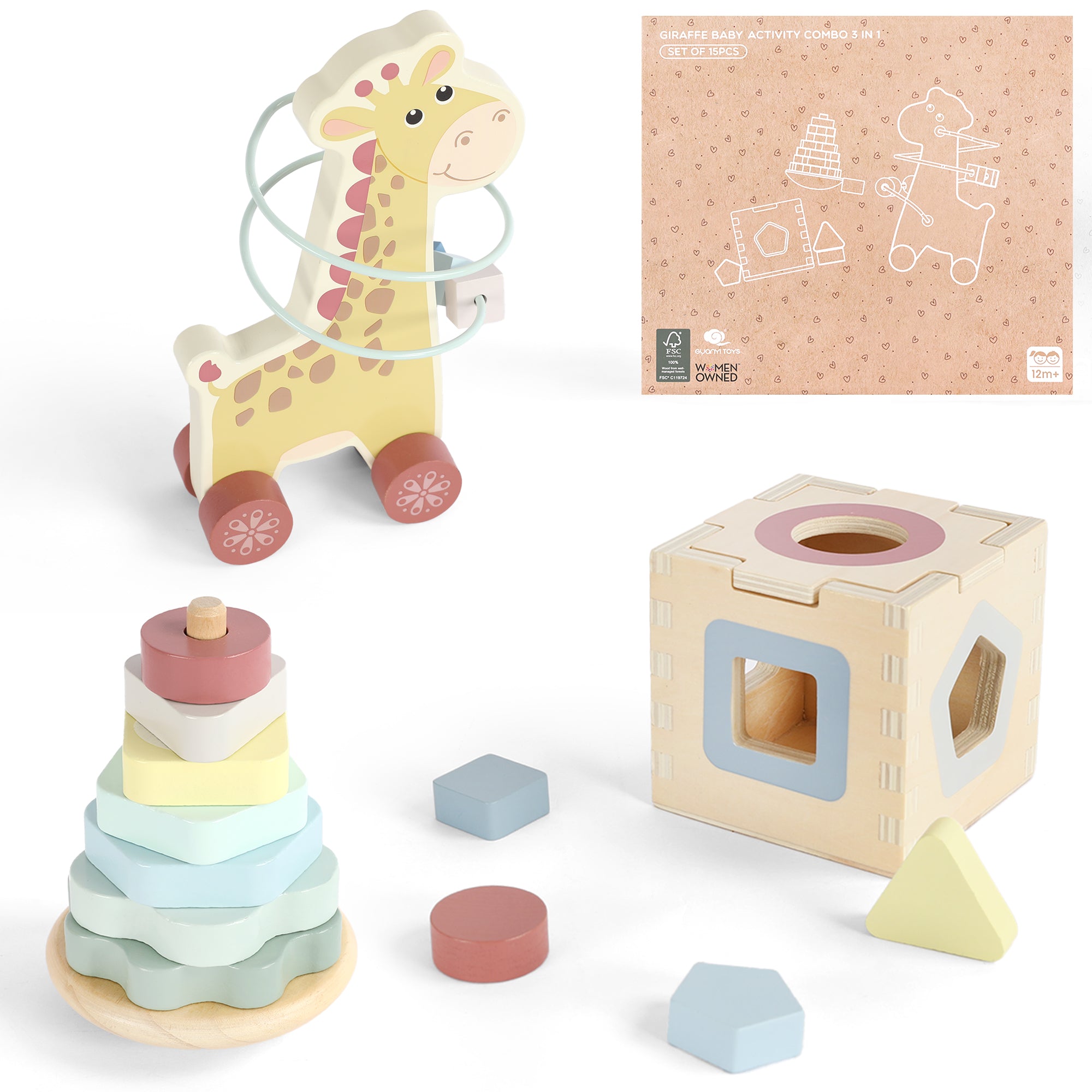 3-i-1 babygavesett i tre med giraff