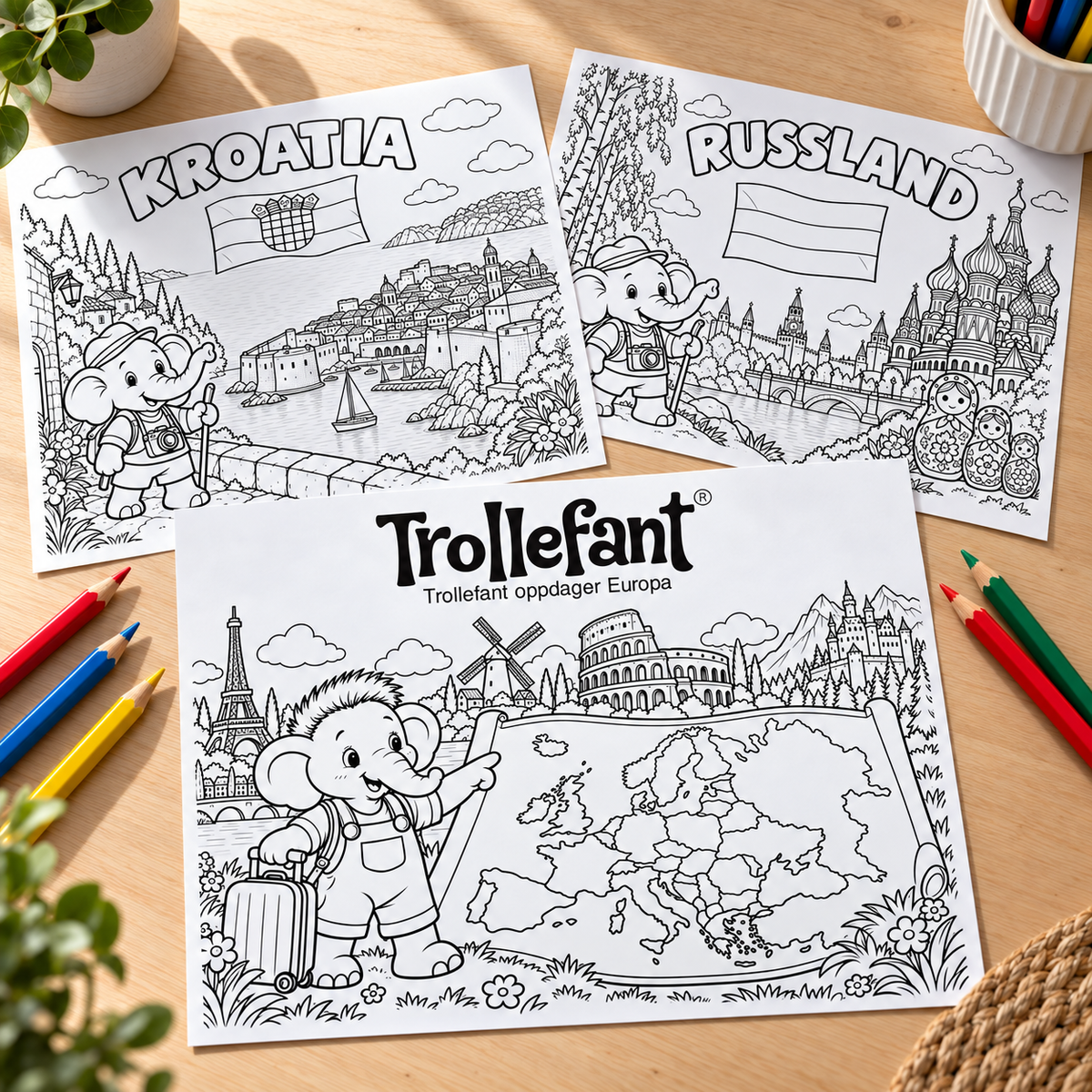 Trollefant Tegnebok – Trollefant oppdager Europas flagg