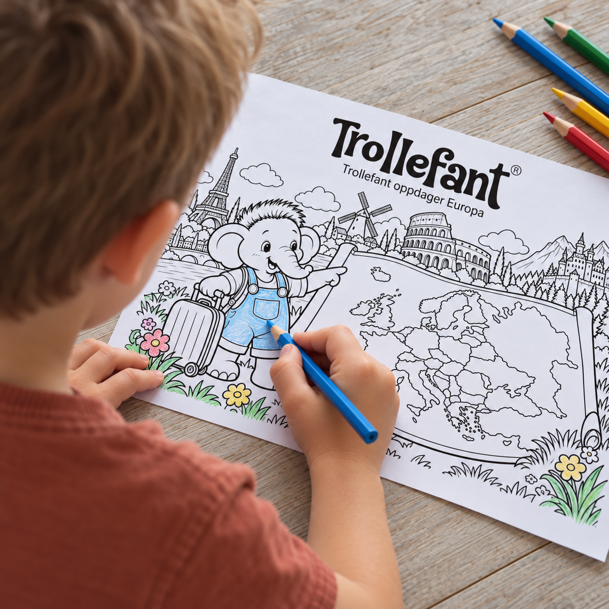 Trollefant Tegnebok – Trollefant oppdager Europas flagg