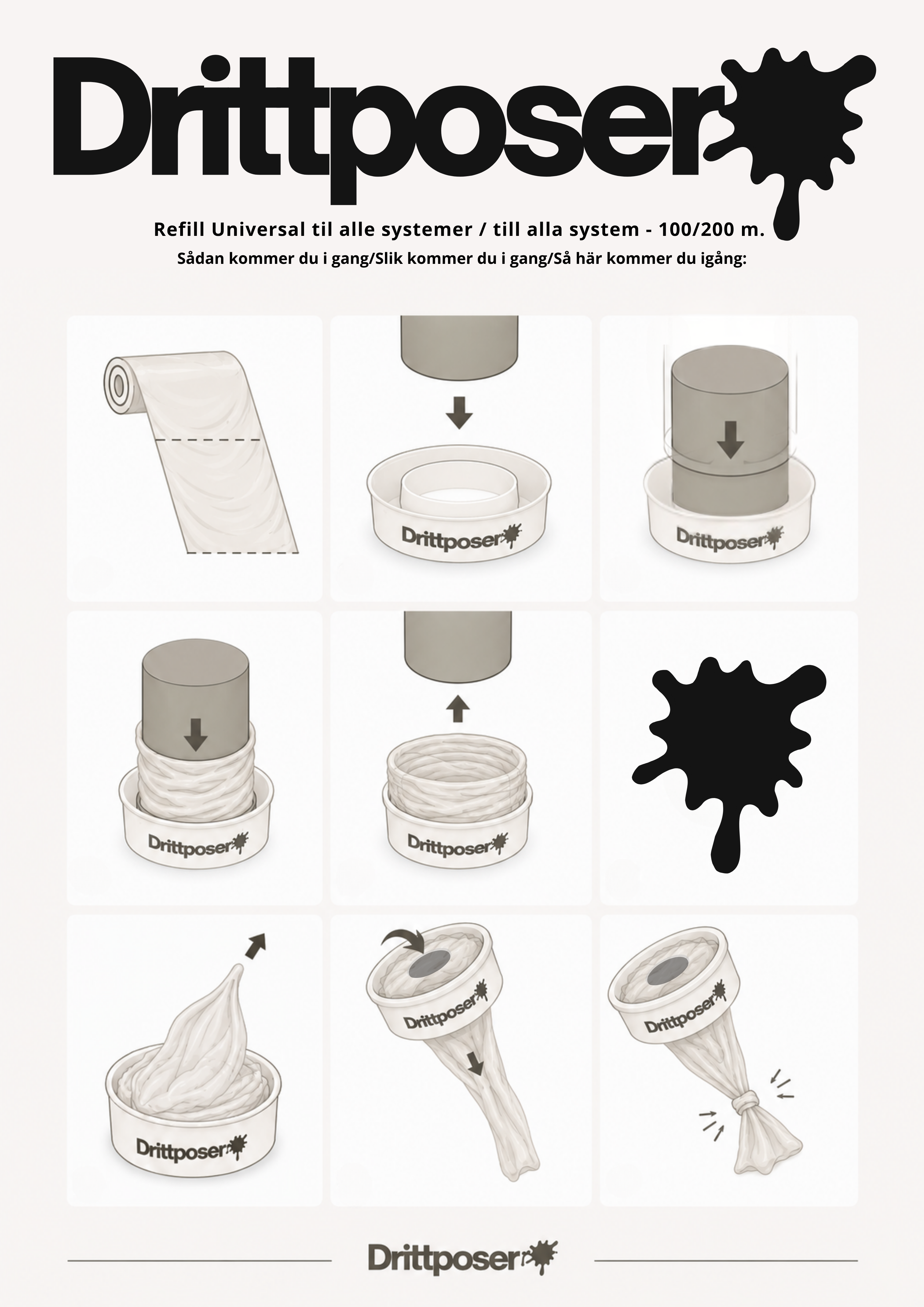 Refill Universal til alle systemer – 200 meter med avrivning