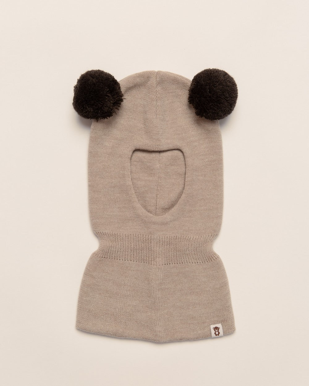 Balaklava i merinoull med dusker, beige