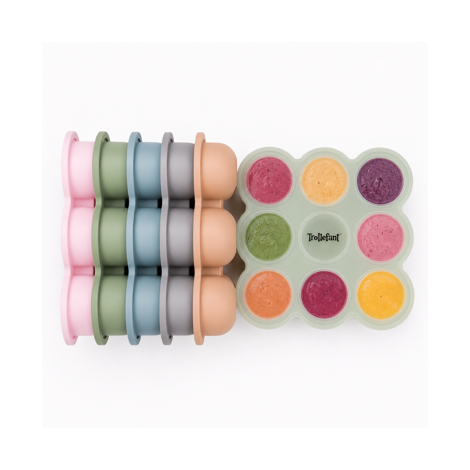 Trollefant fryseform med lokk – 9 x 60 ml (Beige)