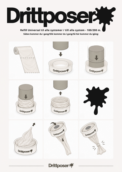 Refill Universal til alle systemer – 100 meter med avrivning